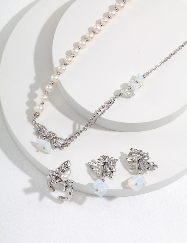 Irregular Pleat Pure Silver Pearl Necklace