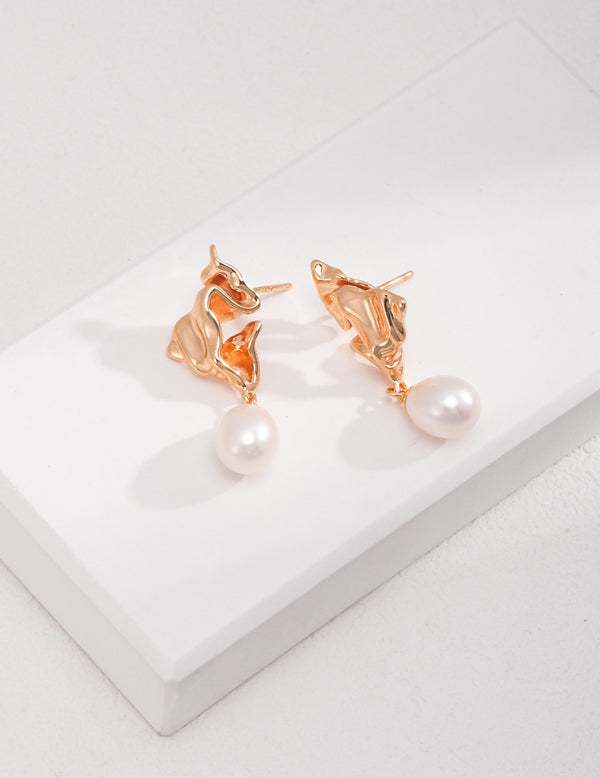Irregular Sterling Silver Pearl Earrings