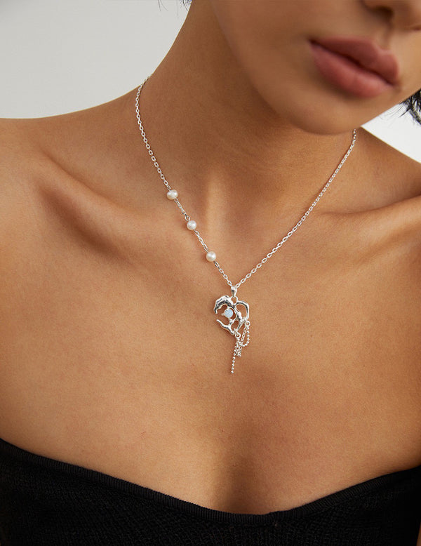 Sterling Silver Pearl Opal Necklace